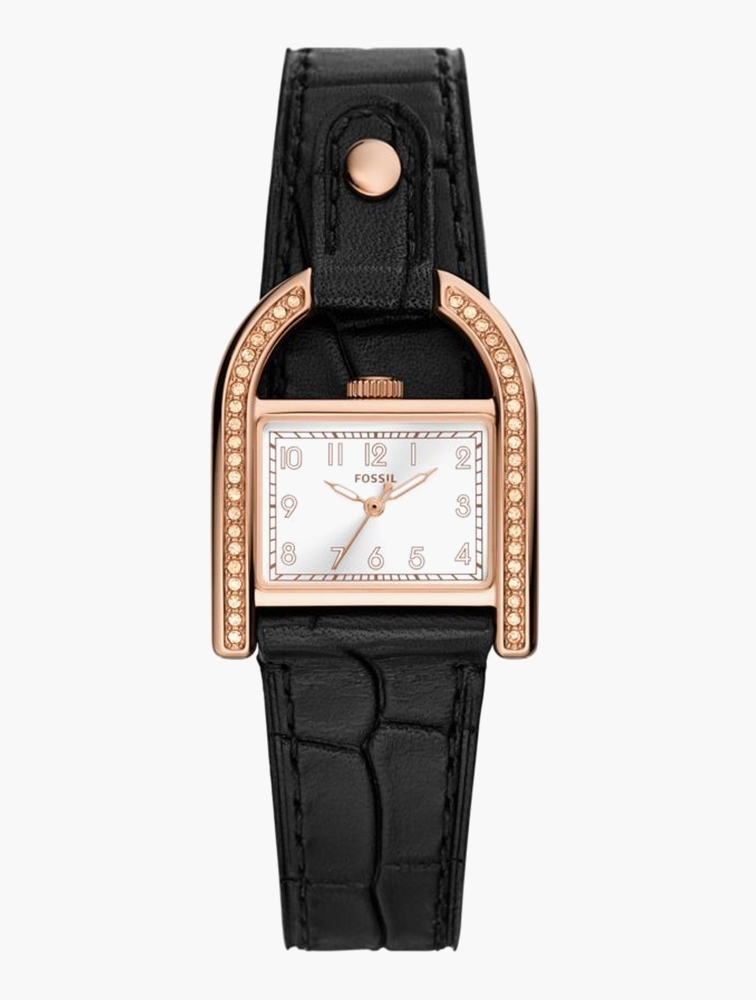 Fossil watch black 2025 and rose gold